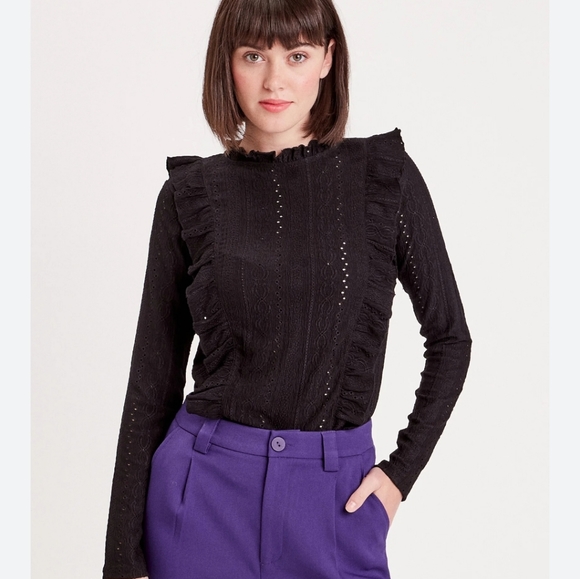 LOS ANGELES ATELIER & OTHER STORIES BLACK RUFFLE PULLOVER SWEATER SZ XS $79 - Picture 1 of 4